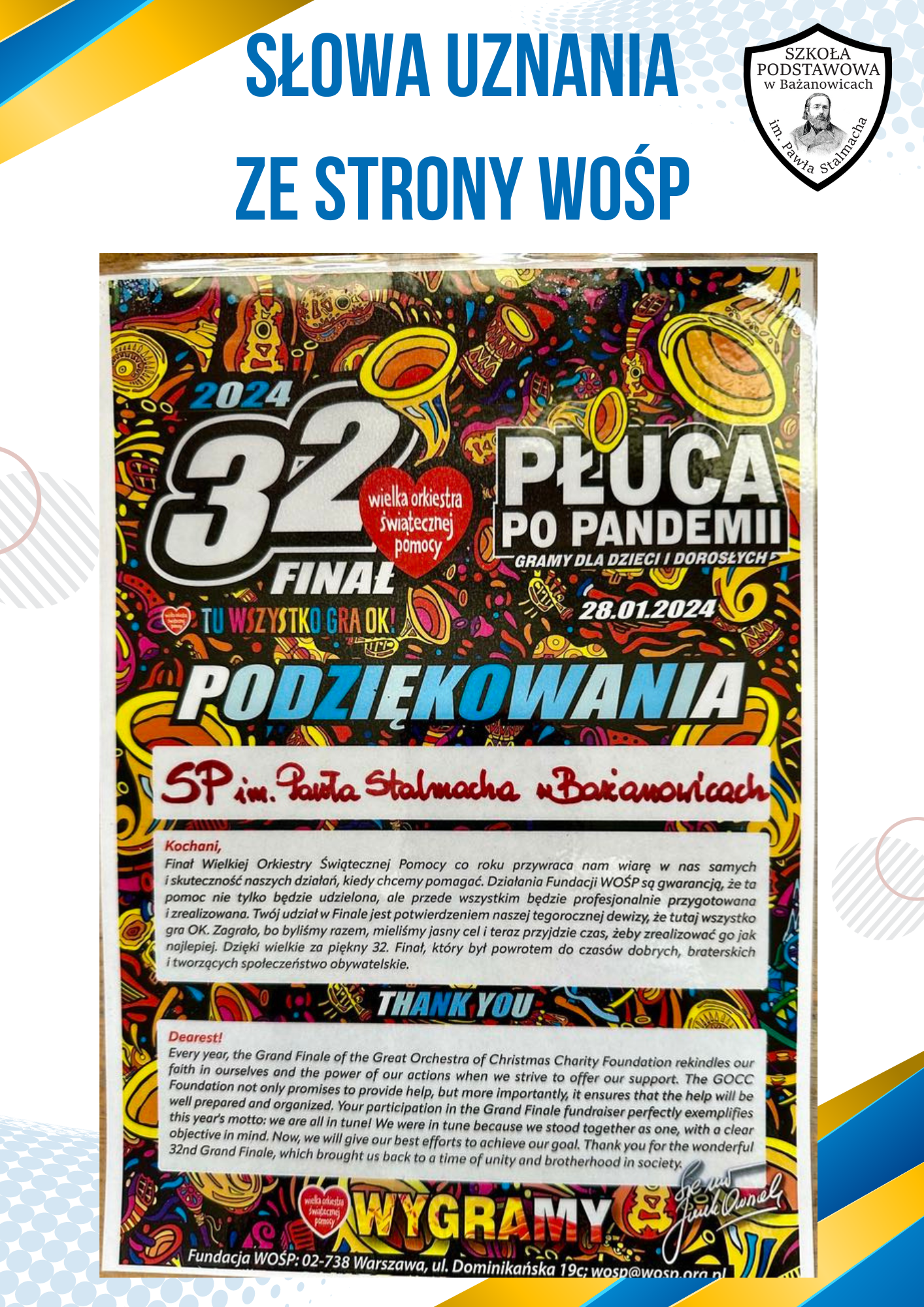 Słowa uznania ze strony WOŚP